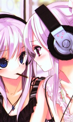 Das Anime Girl in Headphones Wallpaper 240x400