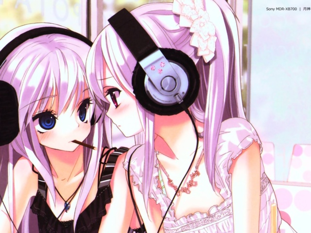 Das Anime Girl in Headphones Wallpaper 640x480