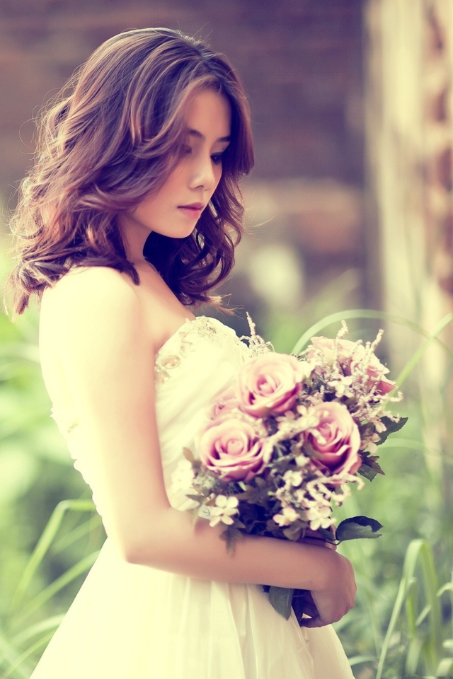 Das Bride With Bouquet Wallpaper 640x960