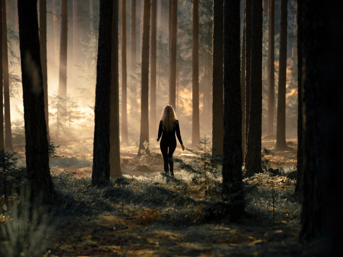 Screenshot №1 pro téma Girl In Forest 1152x864