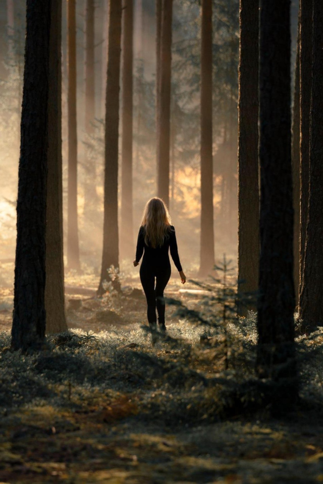 Das Girl In Forest Wallpaper 640x960