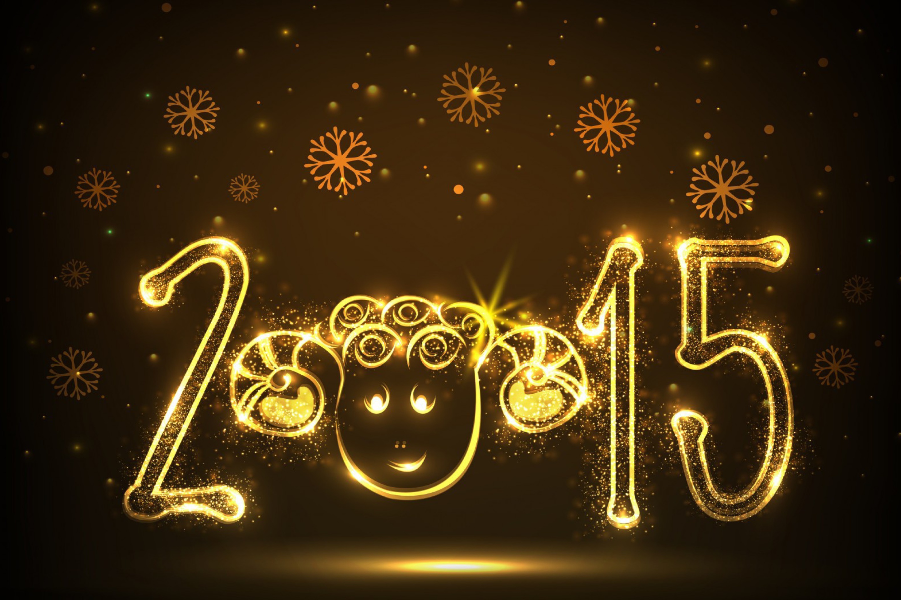 Das Golden Lights Happy New Year 2015 Wallpaper 2880x1920