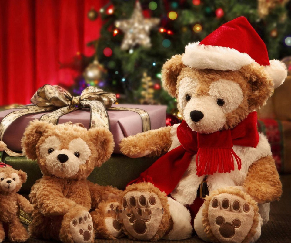 Обои Christmas Teddy Bears 960x800