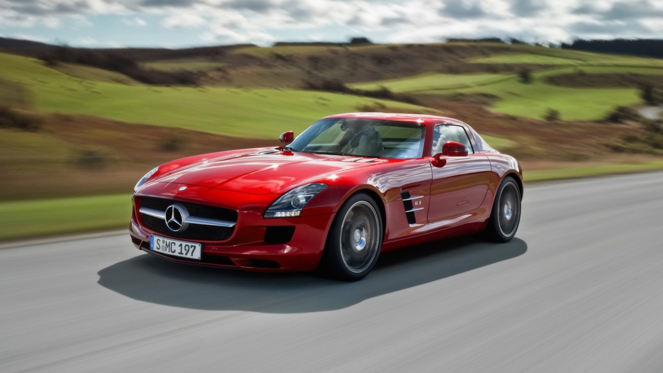 Sfondi Red Mercedes Benz SLS AMG 1366x768