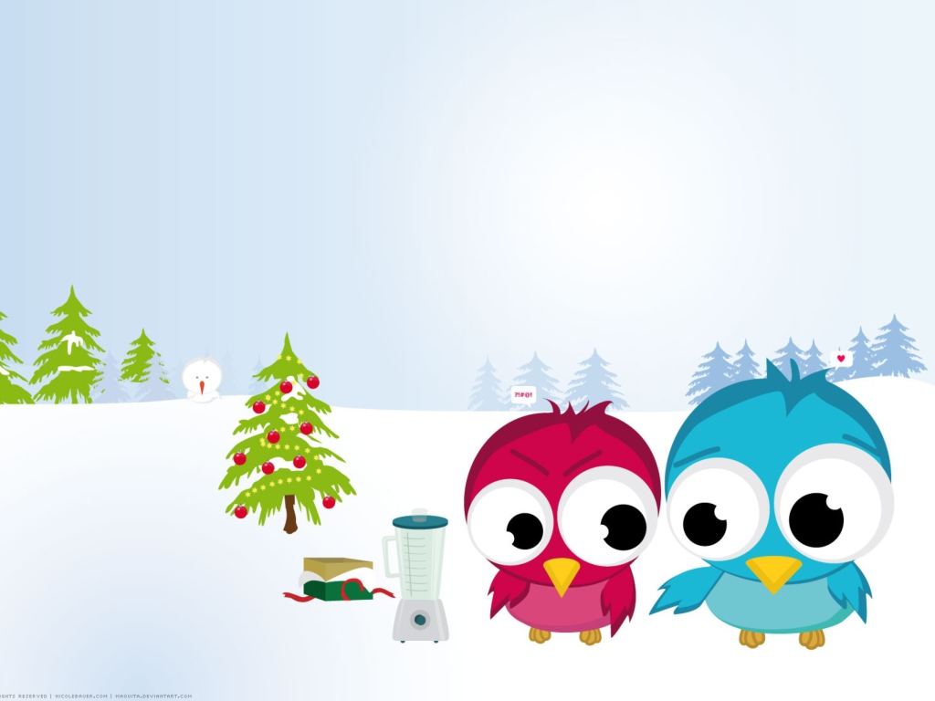 Das Funny Christmas Birds Wallpaper 1024x768