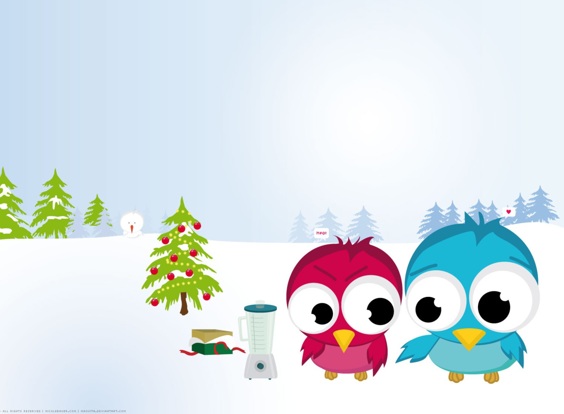 Обои Funny Christmas Birds 1920x1408