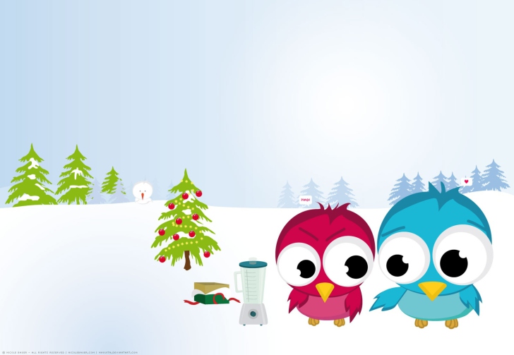 Обои Funny Christmas Birds