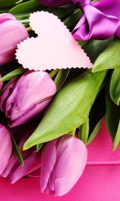 Pink Tulips Bouquet And Paper Heart wallpaper 240x400