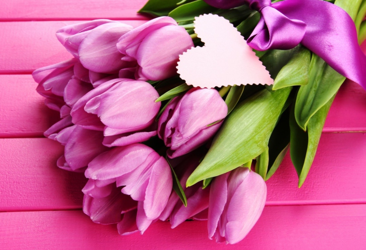 Pink Tulips Bouquet And Paper Heart wallpaper