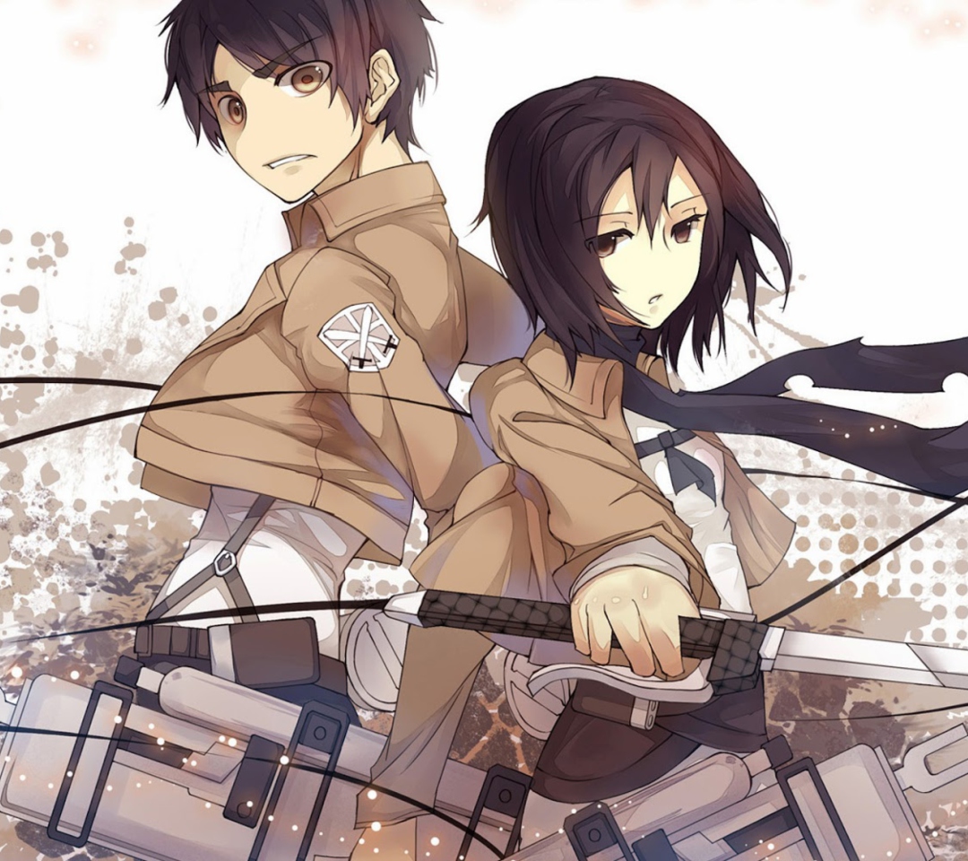 Fondo de pantalla Eren Jaeger with Mikasa Ackerman 1080x960