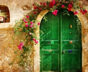 Das Picturesque Old House Door Wallpaper 176x144