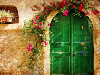 Das Picturesque Old House Door Wallpaper 320x240