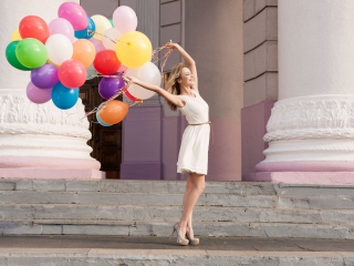 Girl With Colorful Balloons wallpaper 320x240