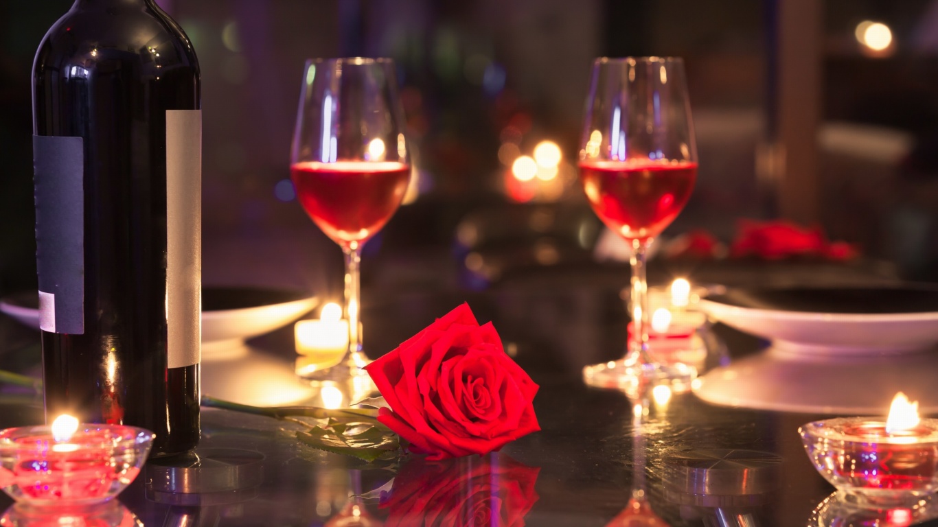 Romantic evening with wine wallpaper 1366x768