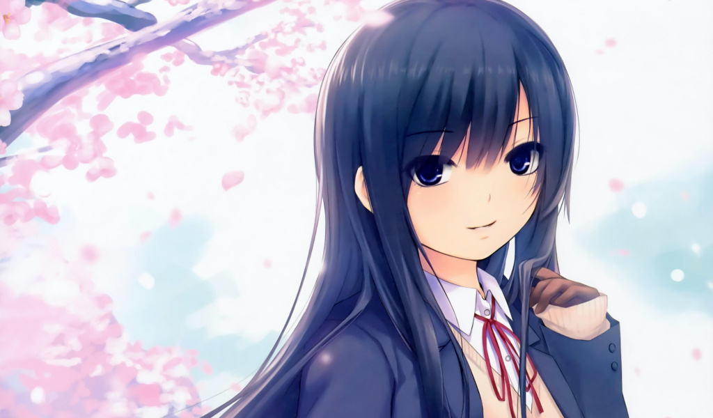 Das Anime Girl Cherry Blossom Wallpaper 1024x600