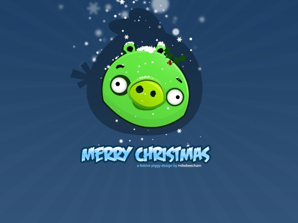 Green Piggi Merry Chirstmas wallpaper 1024x768