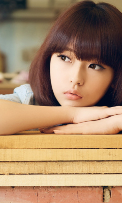 Cute Asian Girl In Thoughts wallpaper 240x400