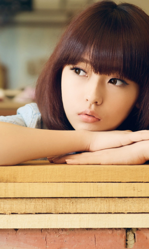 Cute Asian Girl In Thoughts wallpaper 480x800