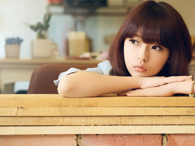 Das Cute Asian Girl In Thoughts Wallpaper 640x480