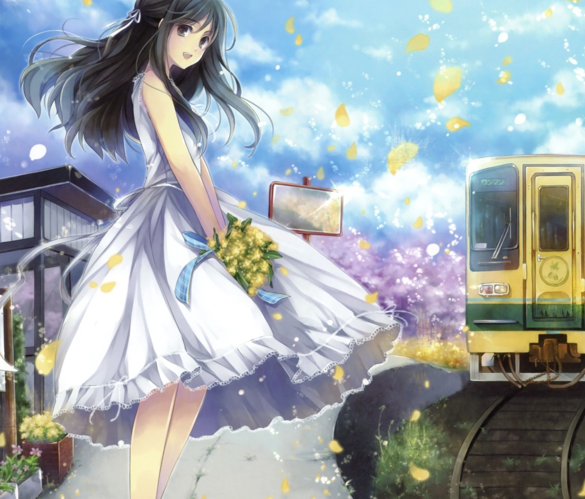 Girl In White Dress With Yellow Flowers Bouquet screenshot #1 1200x1024