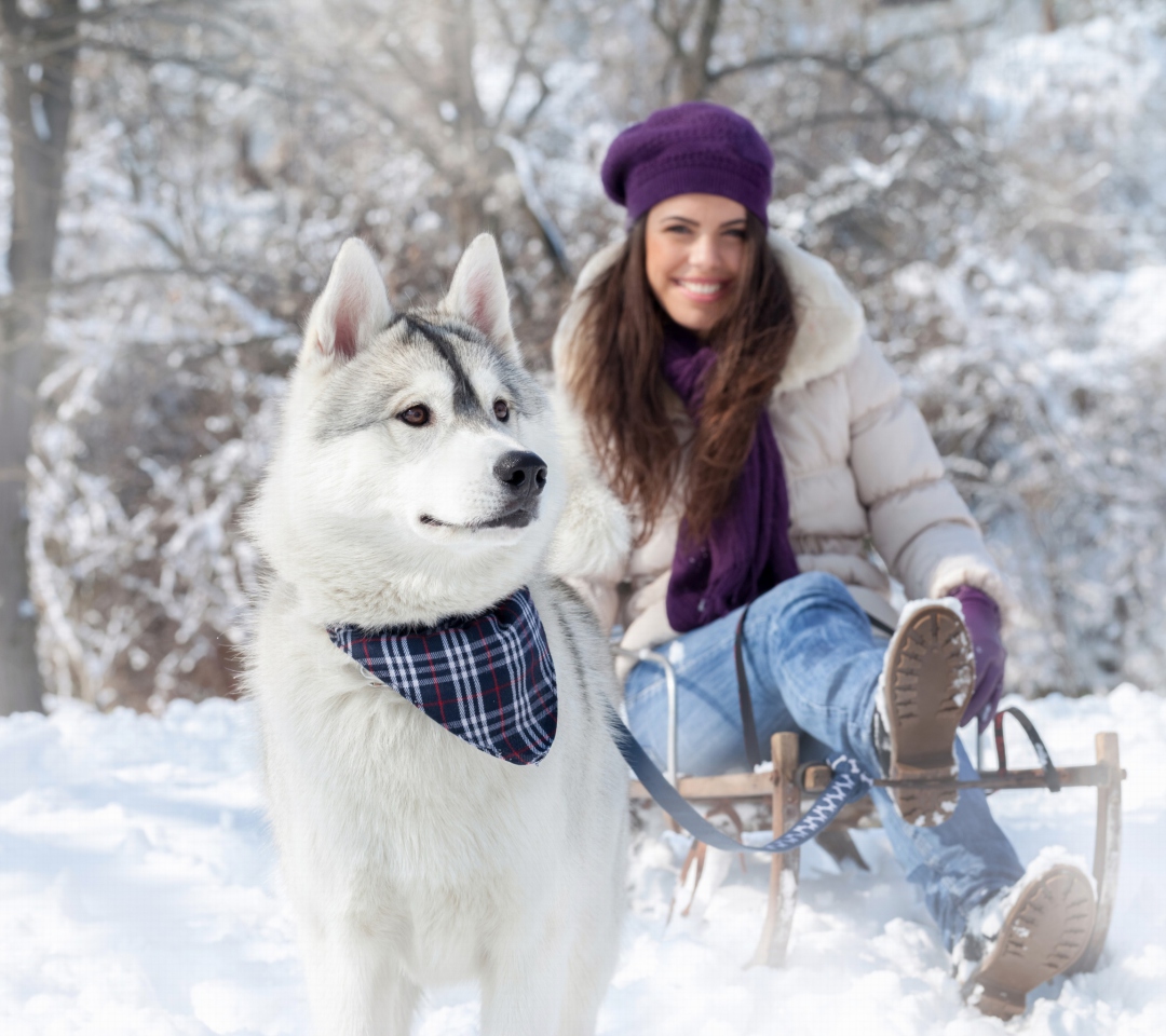 Husky And Girl wallpaper 1080x960