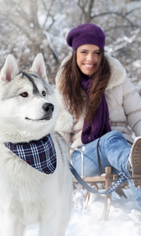 Das Husky And Girl Wallpaper 480x800