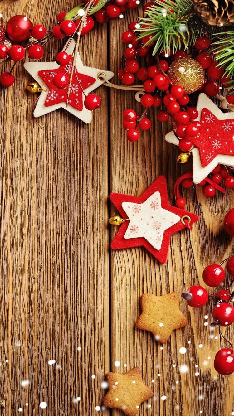 Xmas Wooden Decorations with Cones wallpaper 750x1334