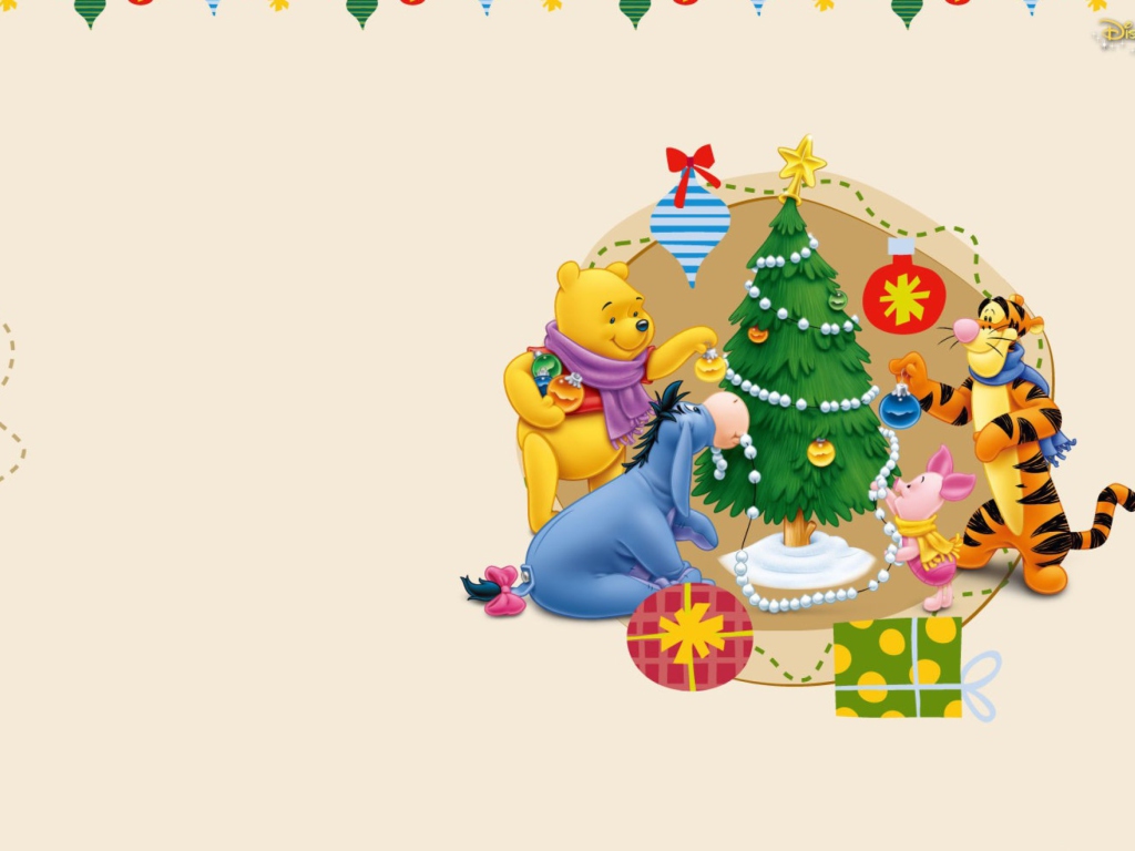 Обои Winnie The Pooh Christmas 1024x768