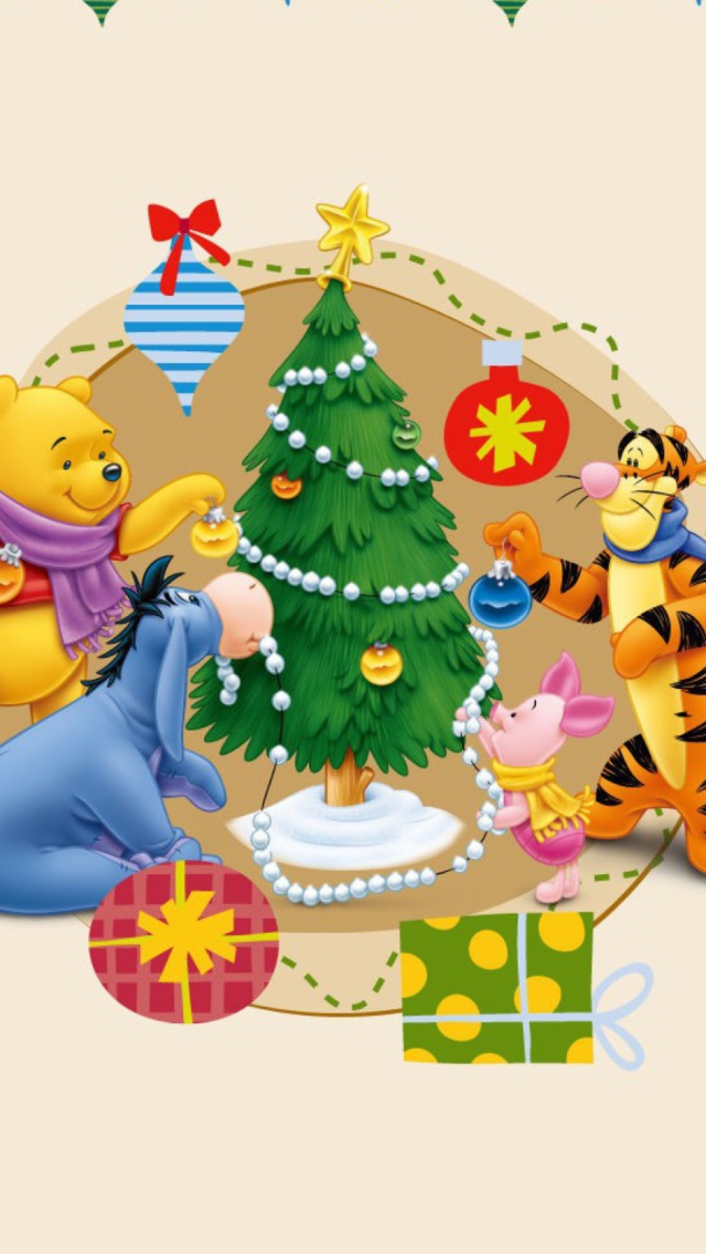 Обои Winnie The Pooh Christmas 640x1136