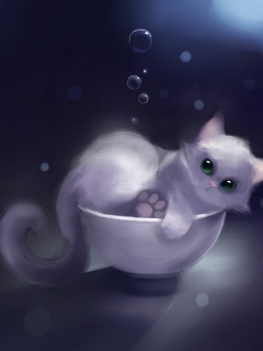 Das White Kitty Painting Wallpaper 240x320