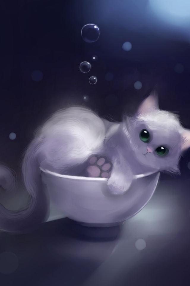Sfondi White Kitty Painting 640x960