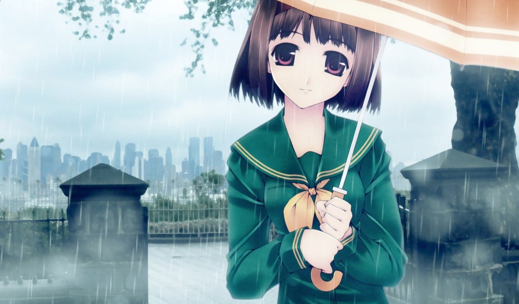 Sfondi Anime girl in rain 1024x600
