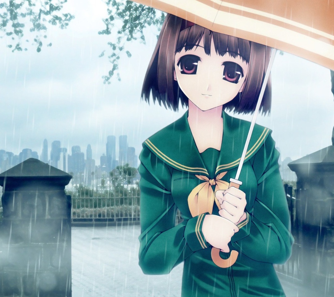 Обои Anime girl in rain 1080x960