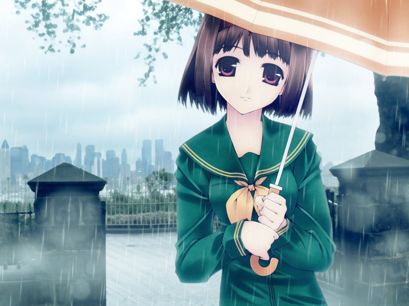 Anime girl in rain wallpaper 1400x1050