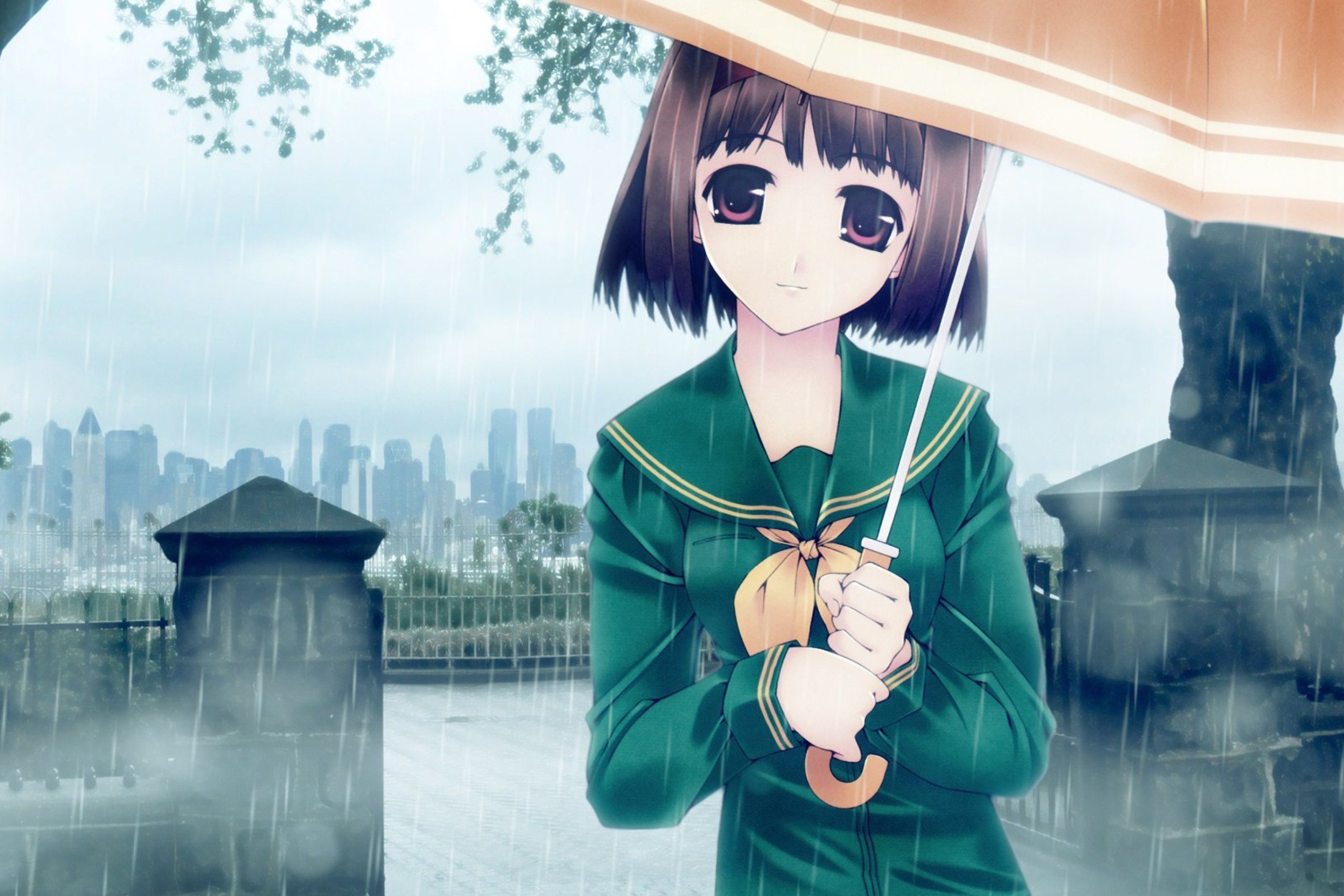 Anime girl in rain wallpaper 2880x1920