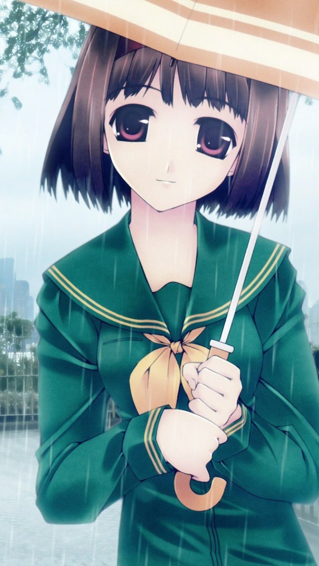 Anime girl in rain wallpaper 640x1136