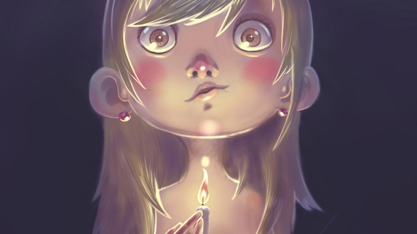 Das Girl With Candle Wallpaper 1366x768