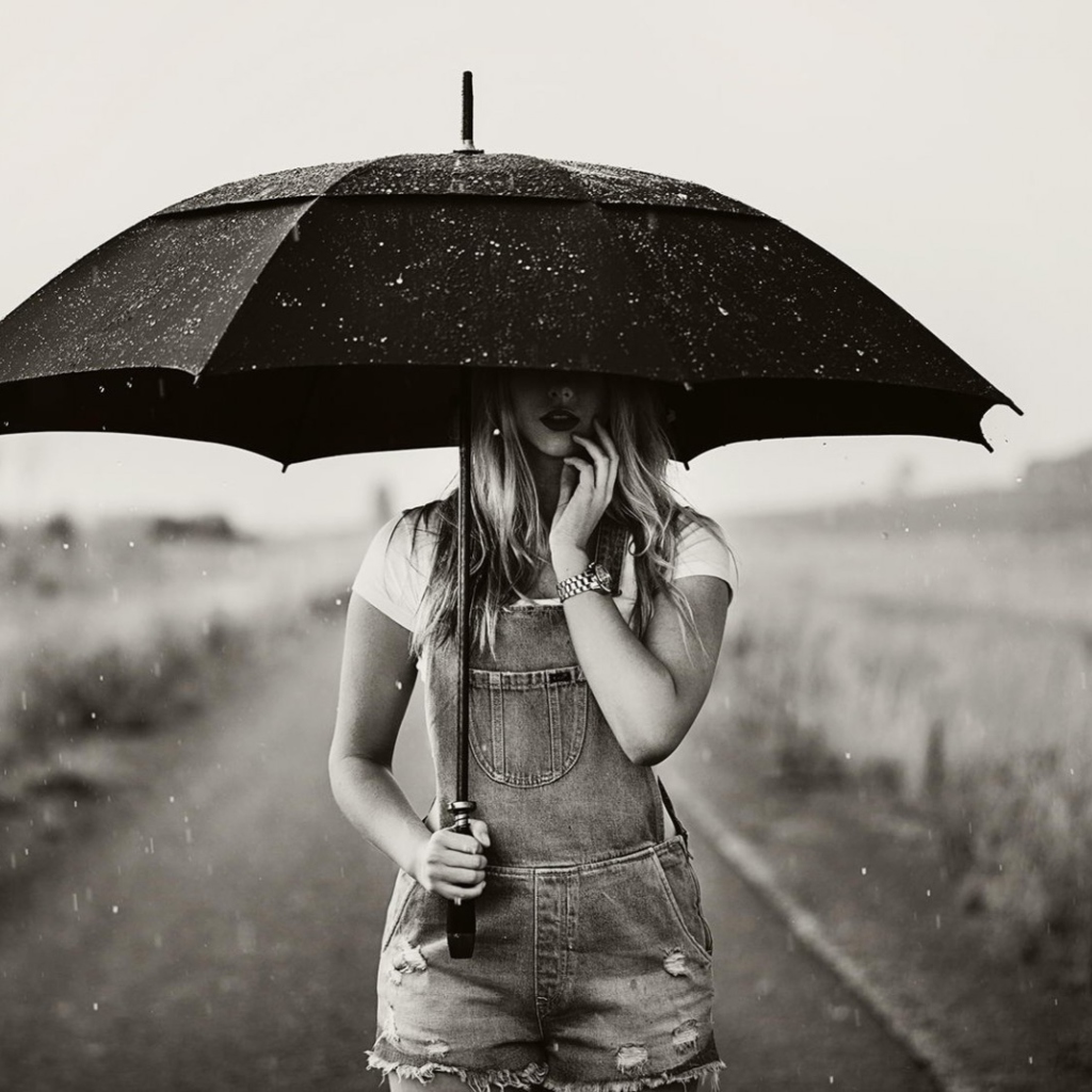 Sfondi Girl Under Black Umbrella 1024x1024