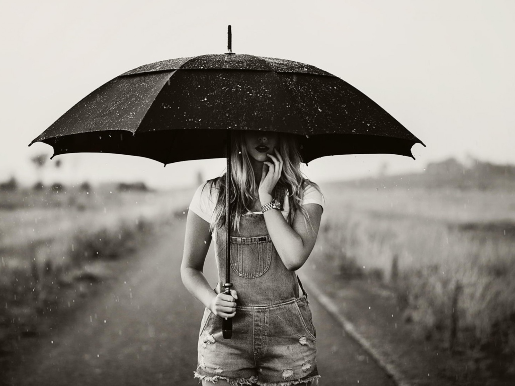 Girl Under Black Umbrella wallpaper 1024x768
