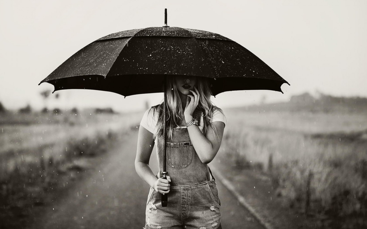 Girl Under Black Umbrella wallpaper 1280x800