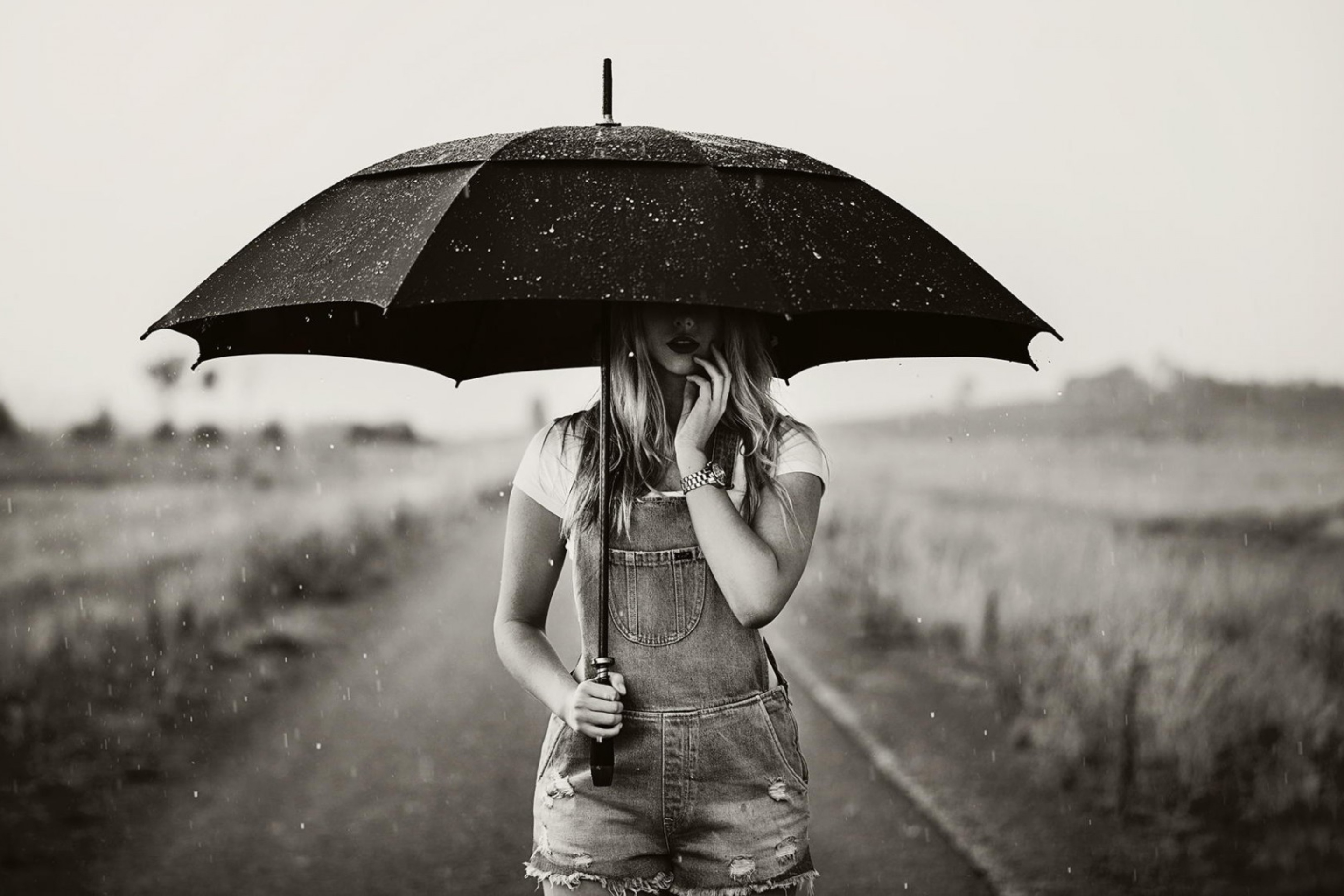 Das Girl Under Black Umbrella Wallpaper 2880x1920