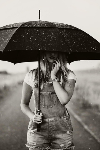 Sfondi Girl Under Black Umbrella 320x480