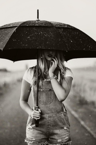 Girl Under Black Umbrella wallpaper 320x480