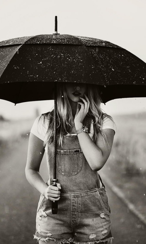 Das Girl Under Black Umbrella Wallpaper 480x800