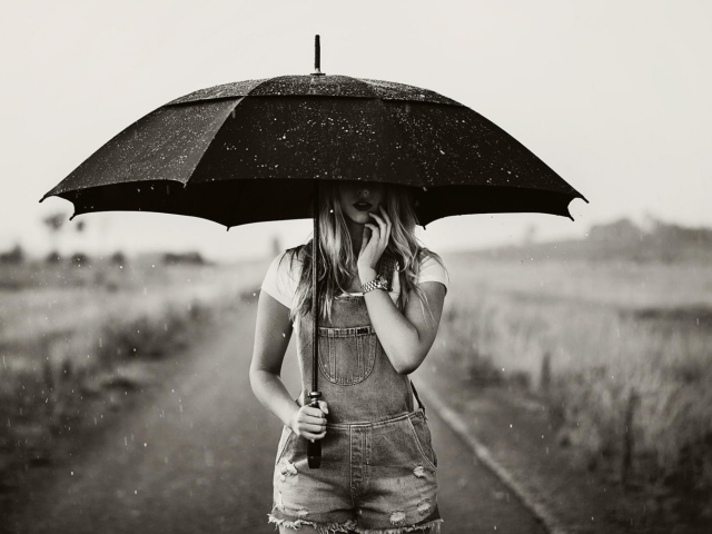 Girl Under Black Umbrella wallpaper 640x480