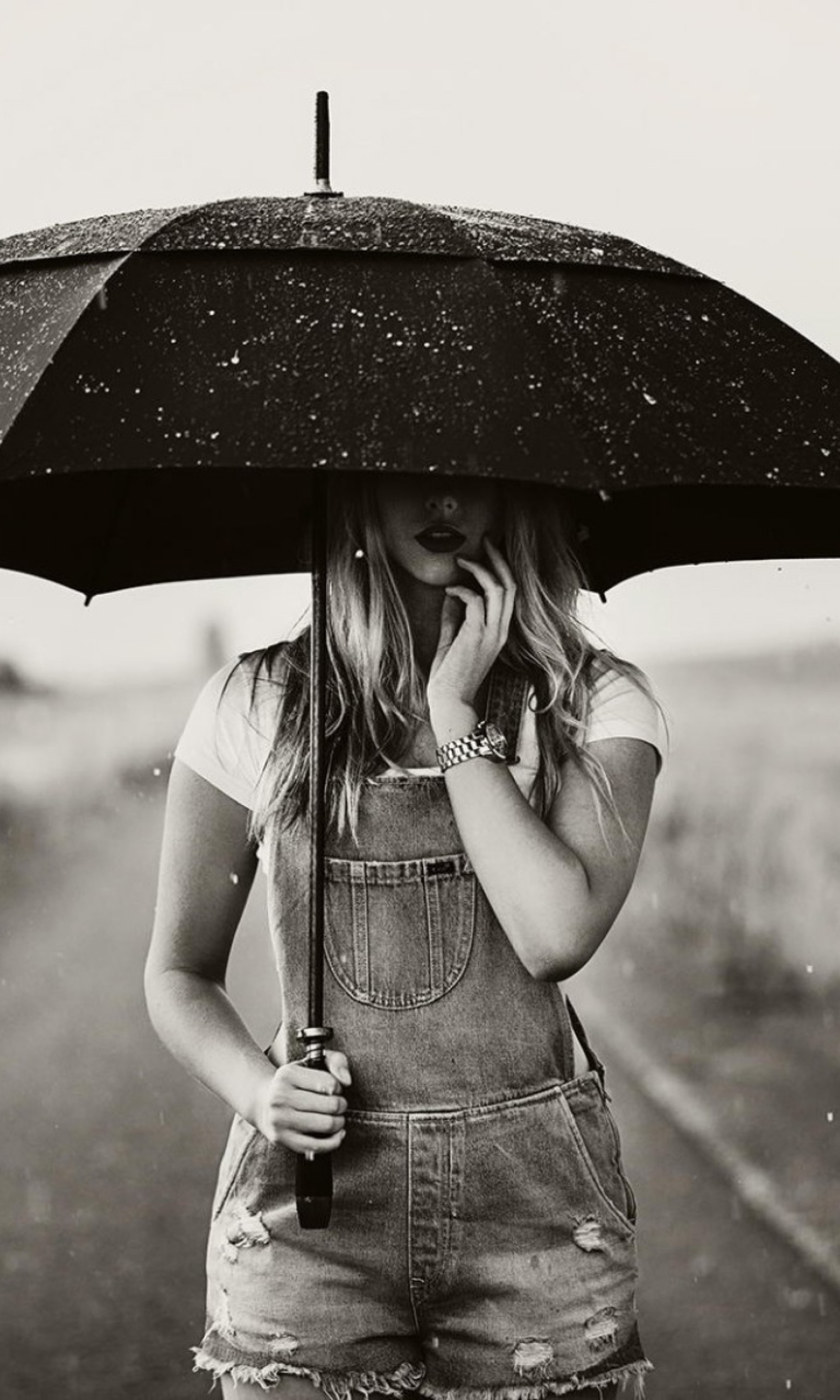 Das Girl Under Black Umbrella Wallpaper 768x1280