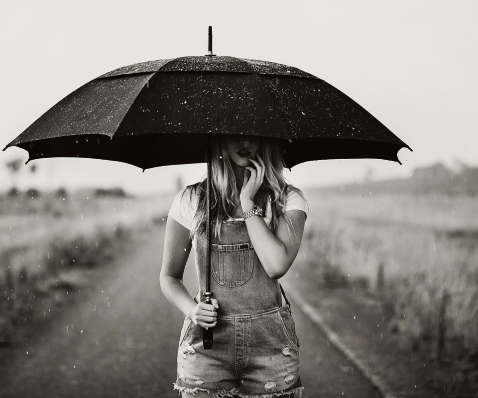 Das Girl Under Black Umbrella Wallpaper 960x800