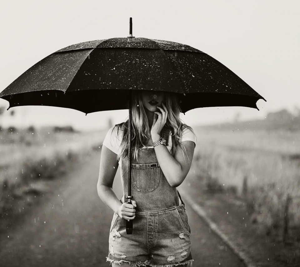 Das Girl Under Black Umbrella Wallpaper 960x854