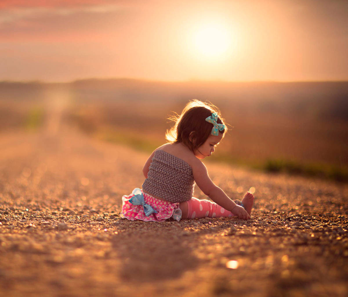 Child On Road At Sunset wallpaper 1200x1024