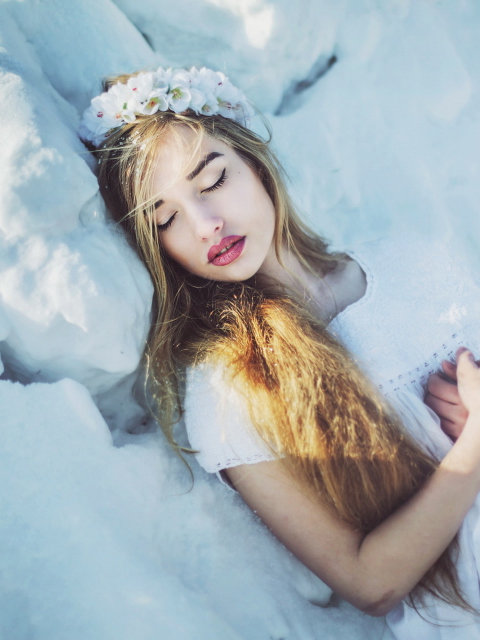 Sleeping Snow Beauty wallpaper 480x640